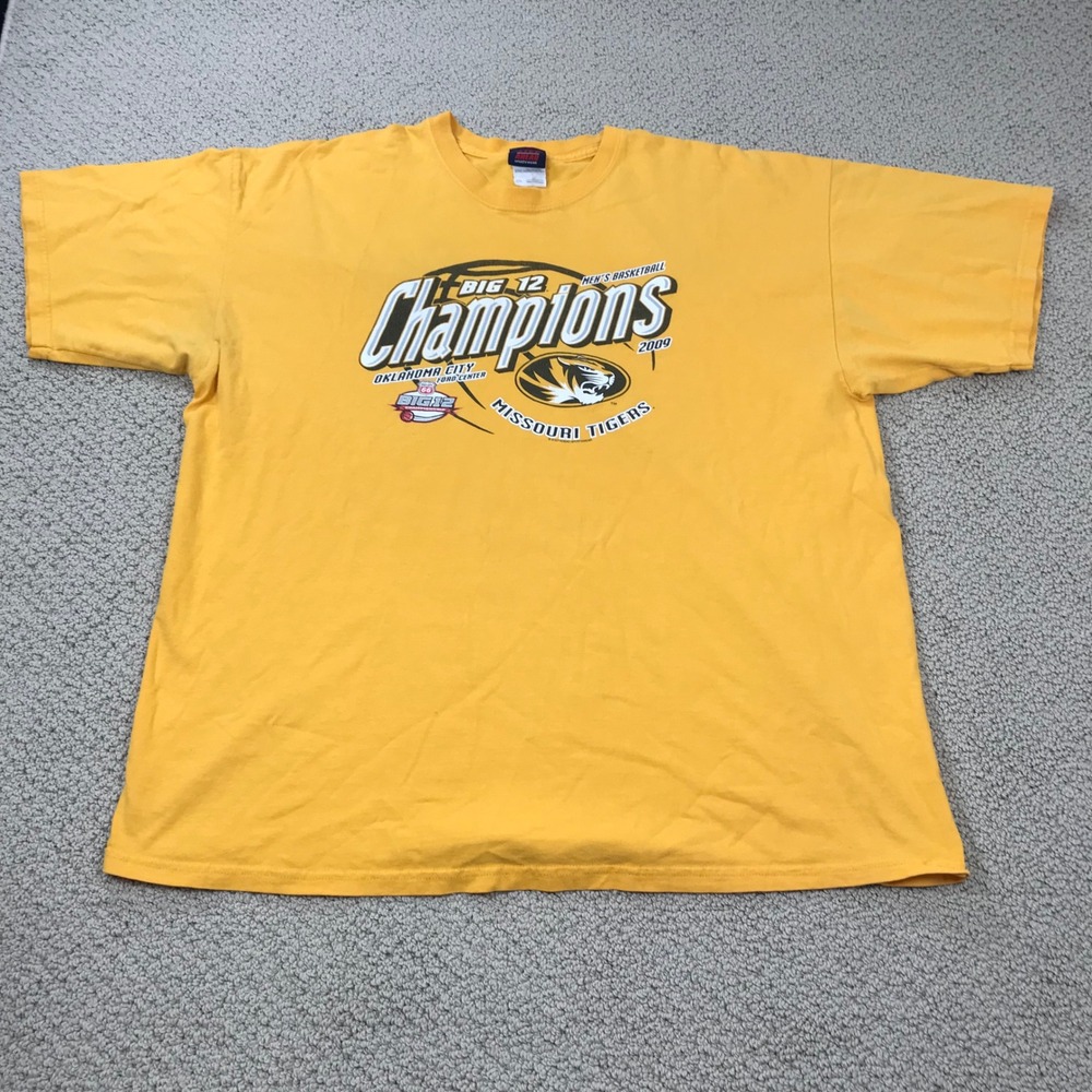 Missouri Tigers 2009‎ Big 12 Champions Basketball T-Shirt Mens 2XL Yellow Mizzou